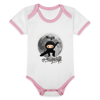 Baby Bio-Kurzarm-Kontrastbody - Ninja - Weiß/Rose