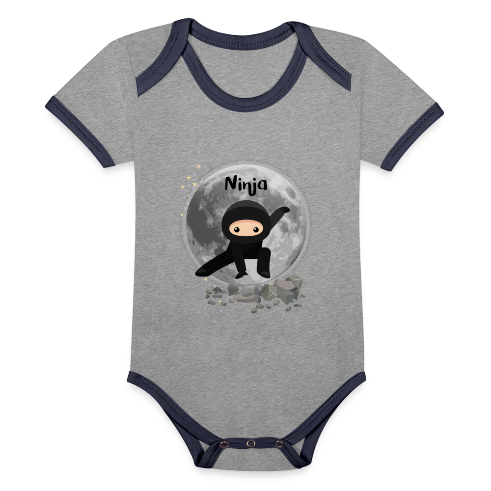 Baby Bio-Kurzarm-Kontrastbody - Ninja - Grau meliert/Navy