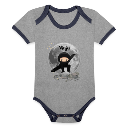 Baby Bio-Kurzarm-Kontrastbody - Ninja - Grau meliert/Navy