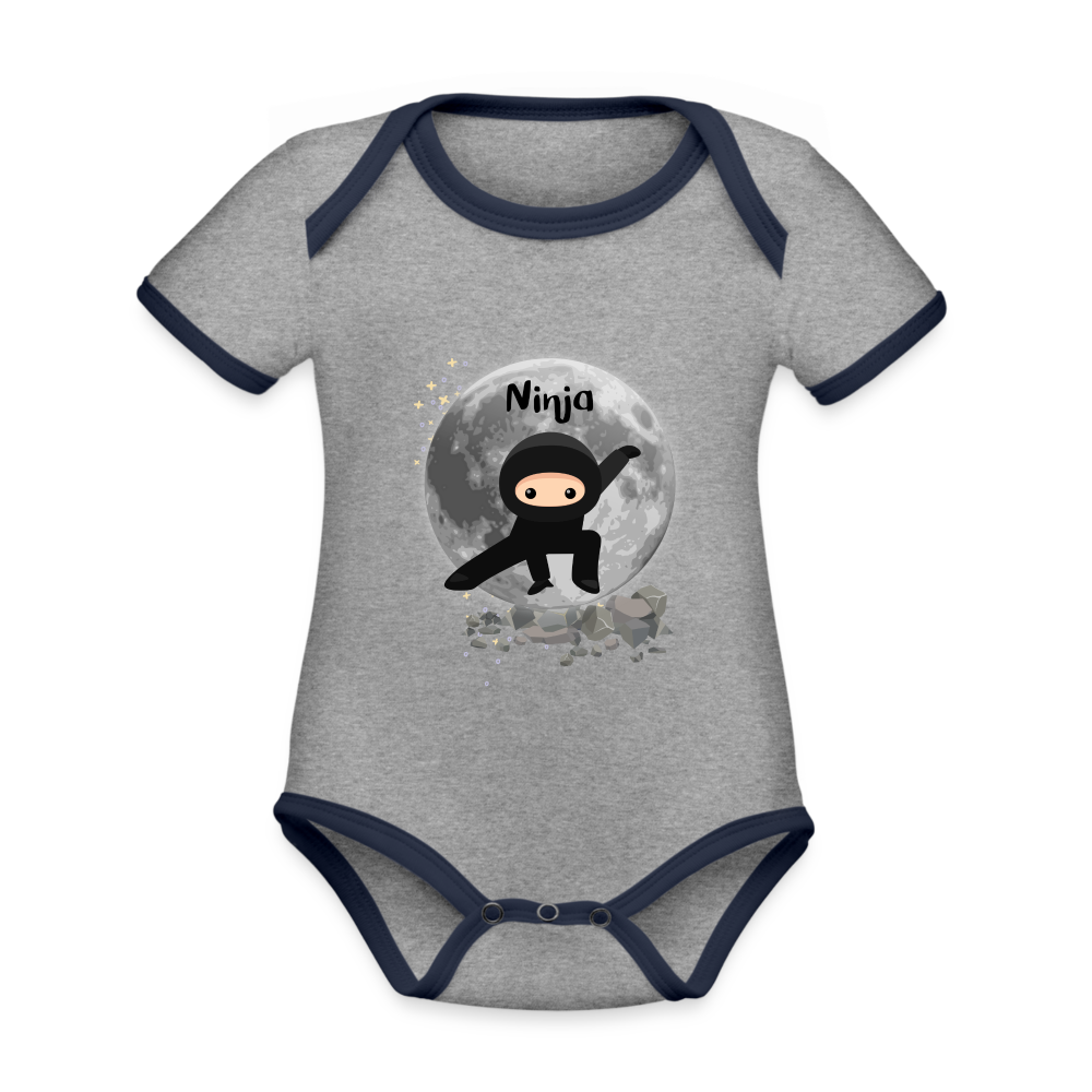 Baby Bio-Kurzarm-Kontrastbody - Ninja - Grau meliert/Navy