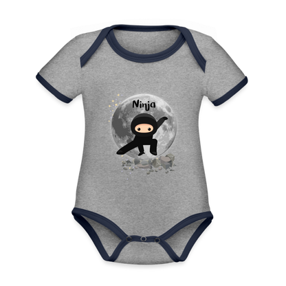 Baby Bio-Kurzarm-Kontrastbody - Ninja - Grau meliert/Navy