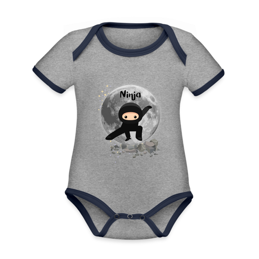 Baby Bio-Kurzarm-Kontrastbody - Ninja - Grau meliert/Navy