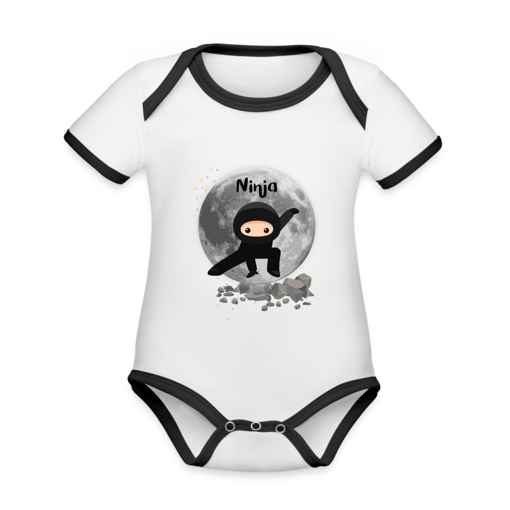 Baby Bio-Kurzarm-Kontrastbody - Ninja - Weiß/Schwarz