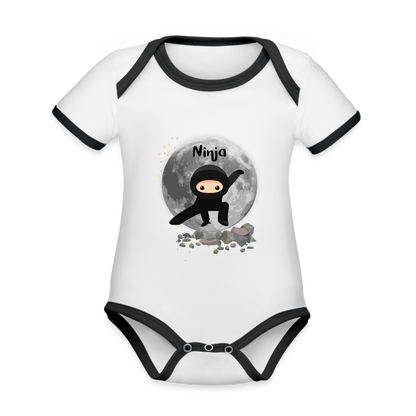 Baby Bio-Kurzarm-Kontrastbody - Ninja - Weiß/Schwarz