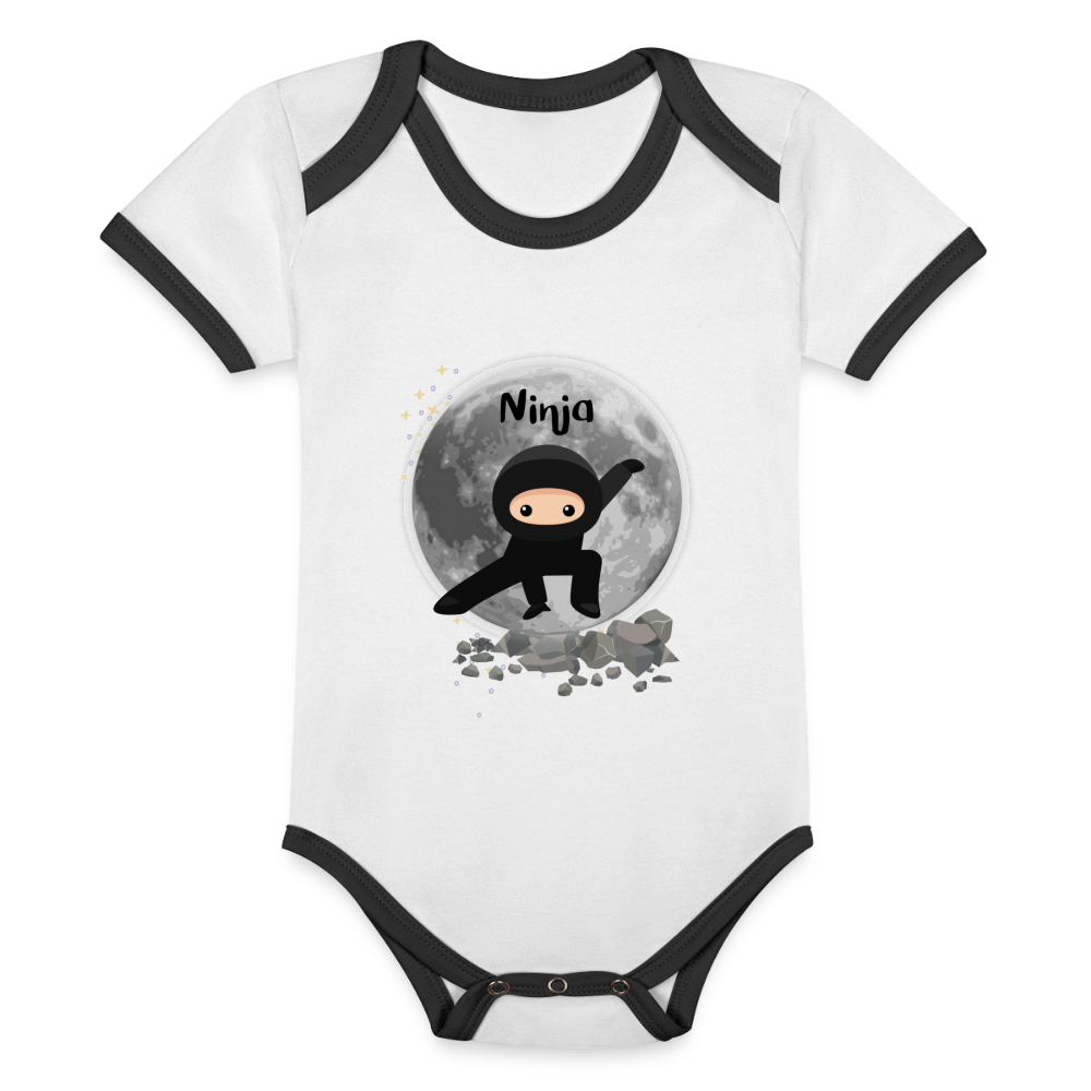 Baby Bio-Kurzarm-Kontrastbody - Ninja - Weiß/Schwarz