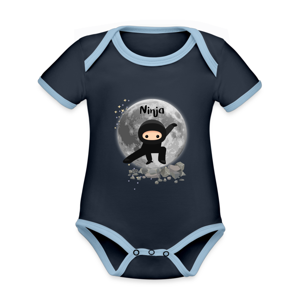 Baby Bio-Kurzarm-Kontrastbody - Ninja - Navy/Himmelblau