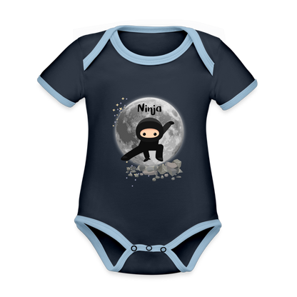 Baby Bio-Kurzarm-Kontrastbody - Ninja - Navy/Himmelblau