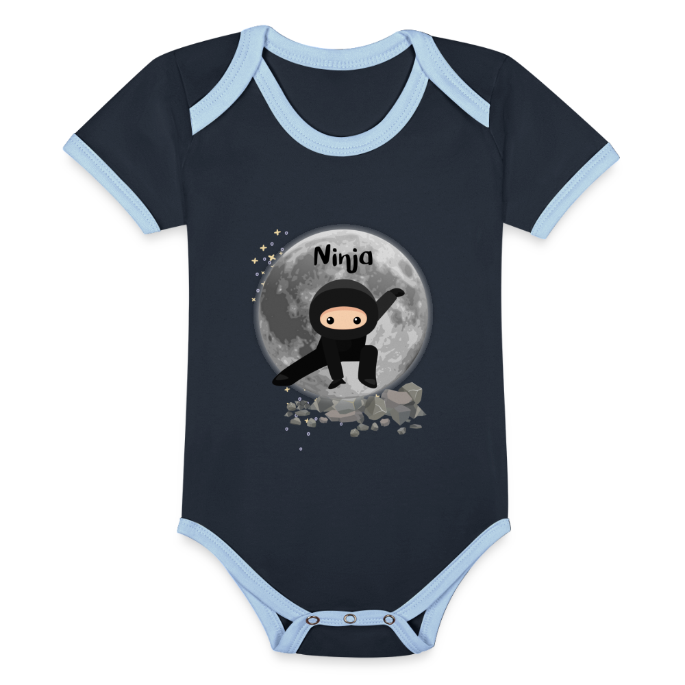 Baby Bio-Kurzarm-Kontrastbody - Ninja - Navy/Himmelblau