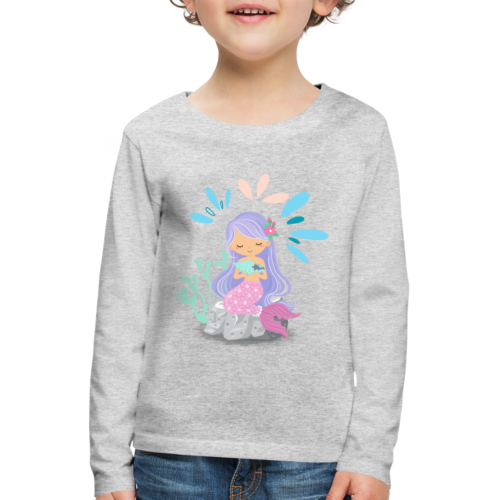 Kinder Premium Langarmshirt - Meerjungfrau - Grau meliert