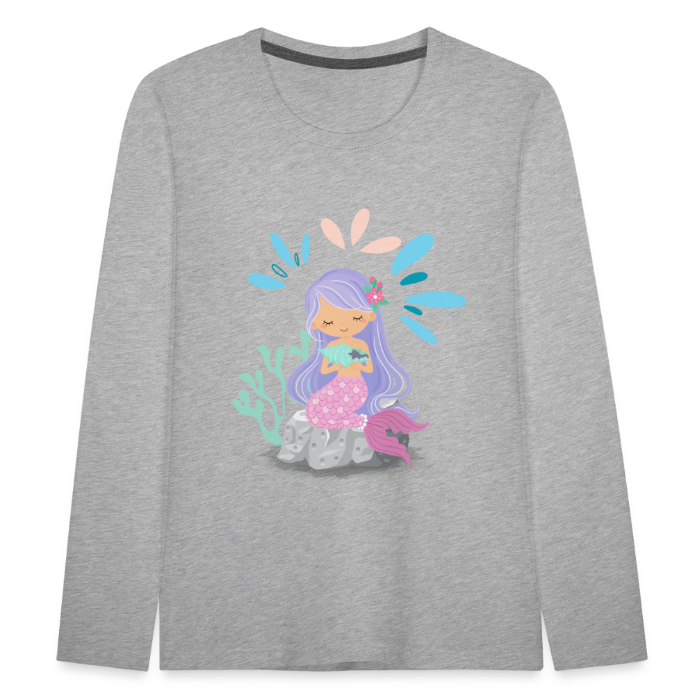 Kinder Premium Langarmshirt - Meerjungfrau - Grau meliert