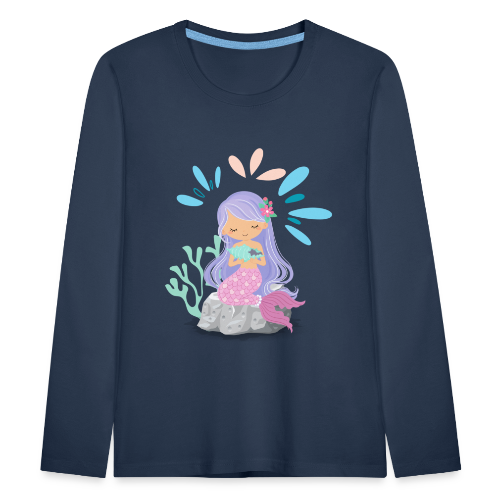 Kinder Premium Langarmshirt - Meerjungfrau - Navy