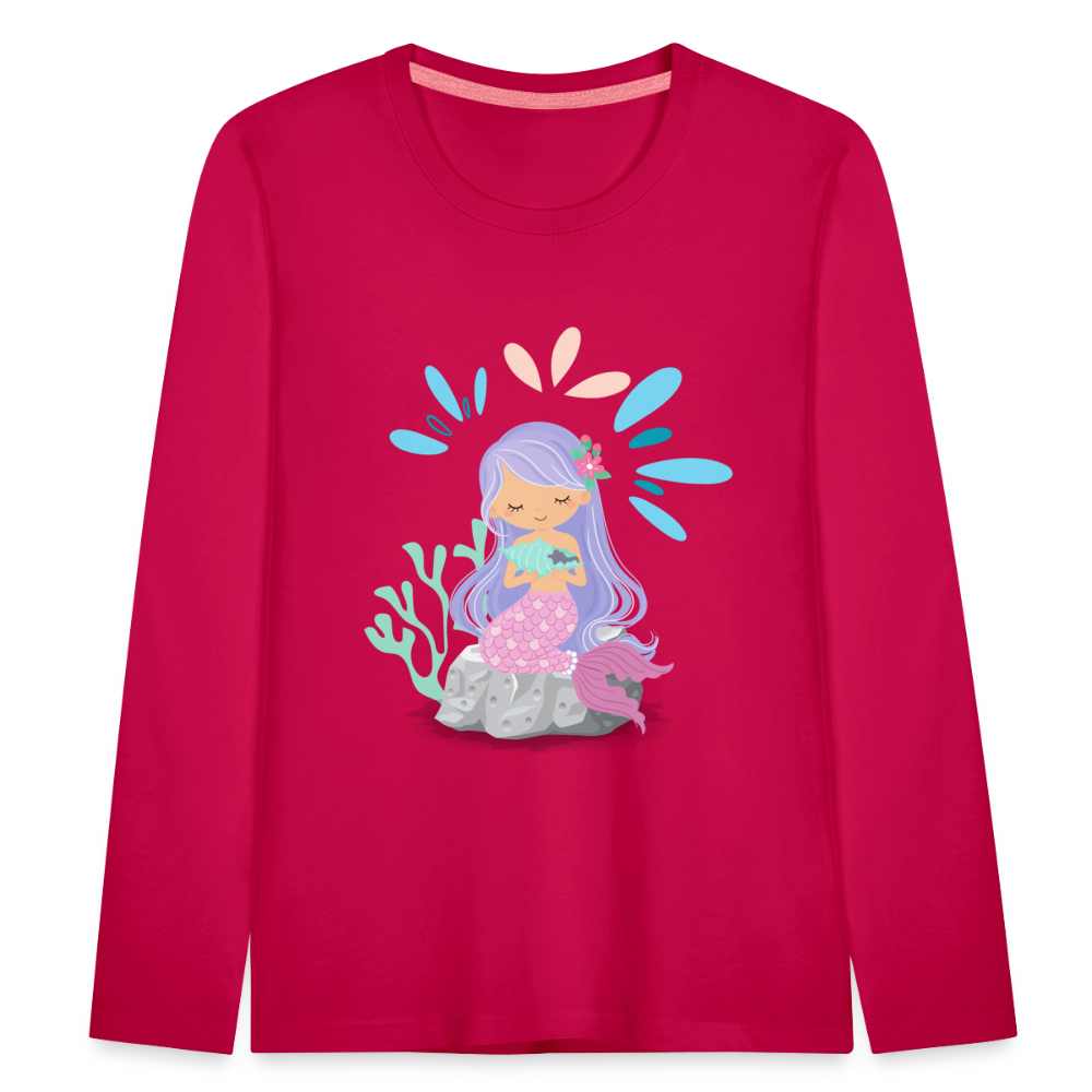 Kinder Premium Langarmshirt - Meerjungfrau - dunkles Pink