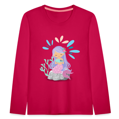 Kinder Premium Langarmshirt - Meerjungfrau - dunkles Pink