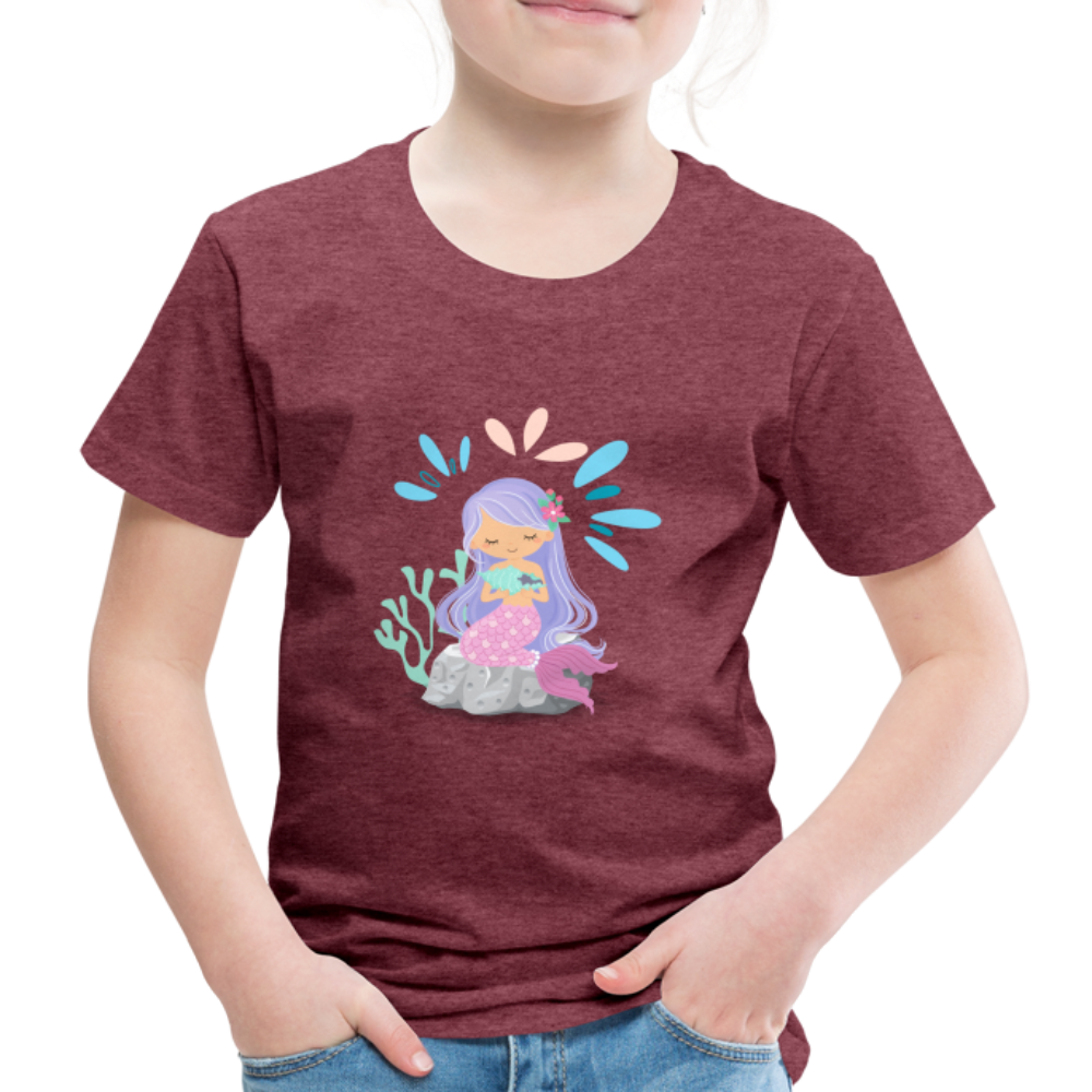 Kinder Premium T-Shirt - Meerjungfrau - Bordeauxrot meliert