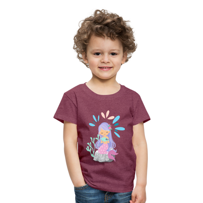 Kinder Premium T-Shirt - Meerjungfrau - Bordeauxrot meliert