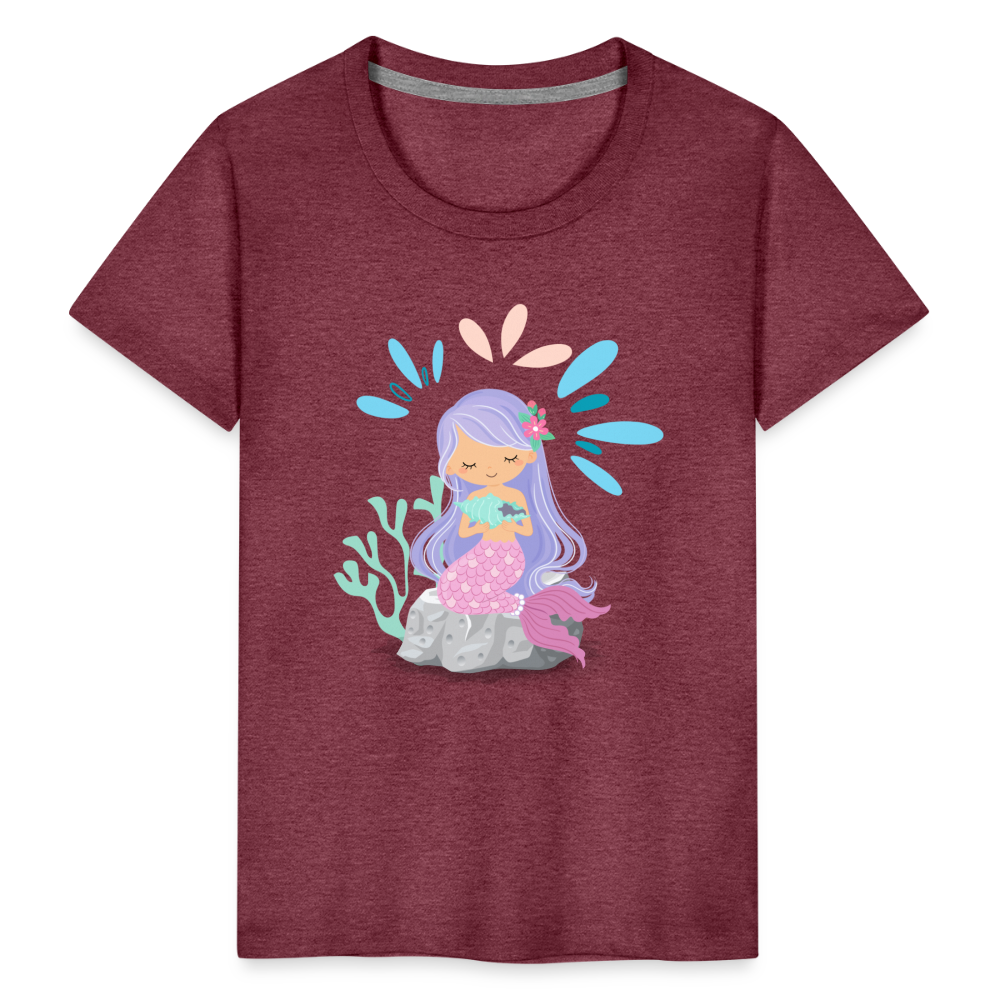 Kinder Premium T-Shirt - Meerjungfrau - Bordeauxrot meliert