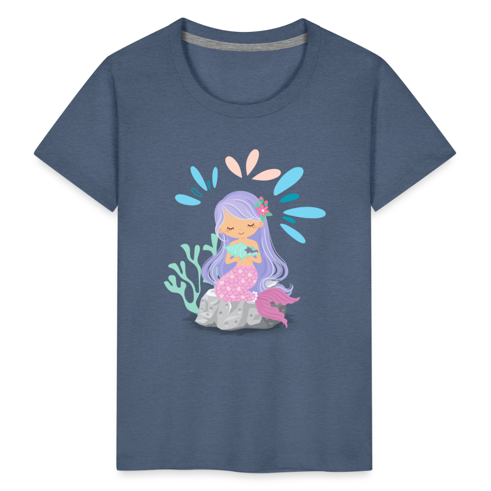 Kinder Premium T-Shirt - Meerjungfrau - Blau meliert