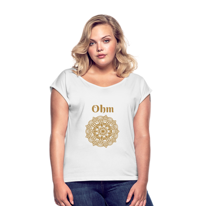 Frauen T-Shirt mit gerollten Ärmeln - Ohm - weiß