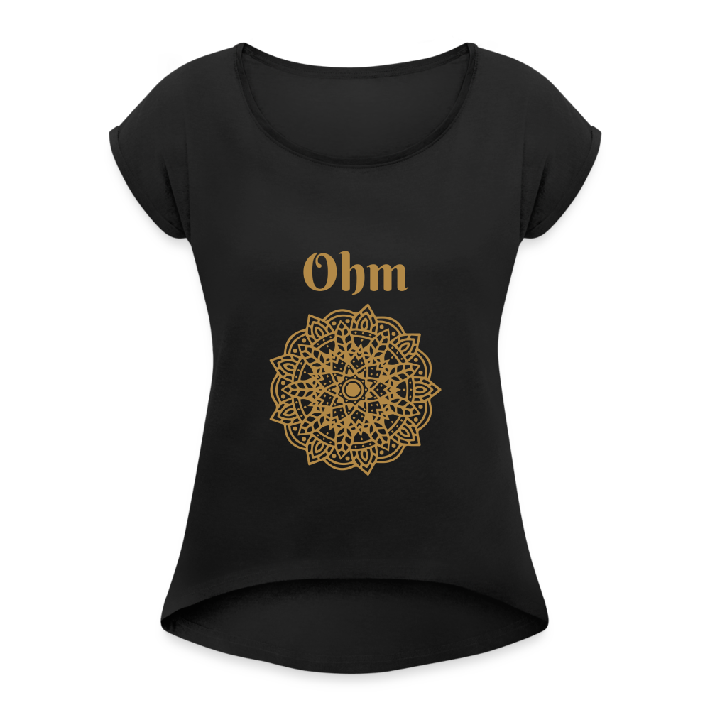 Frauen T-Shirt mit gerollten Ärmeln - Ohm - Schwarz