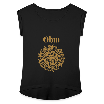 Frauen T-Shirt mit gerollten Ärmeln - Ohm - Schwarz