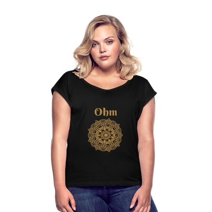 Frauen T-Shirt mit gerollten Ärmeln - Ohm - Schwarz