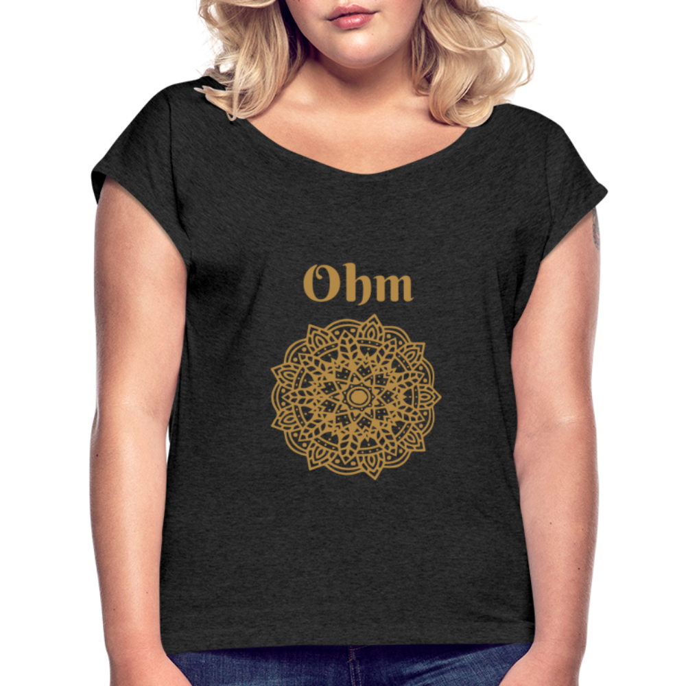 Frauen T-Shirt mit gerollten Ärmeln - Ohm - Schwarz meliert