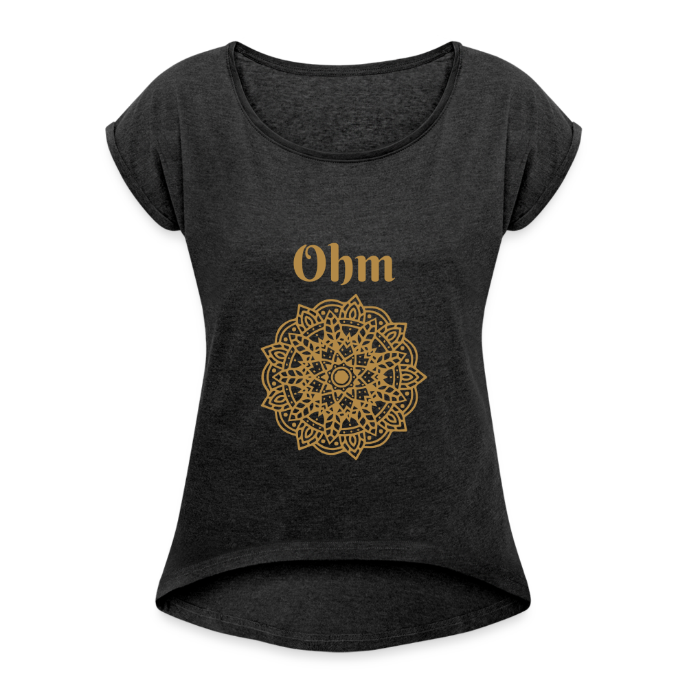 Frauen T-Shirt mit gerollten Ärmeln - Ohm - Schwarz meliert