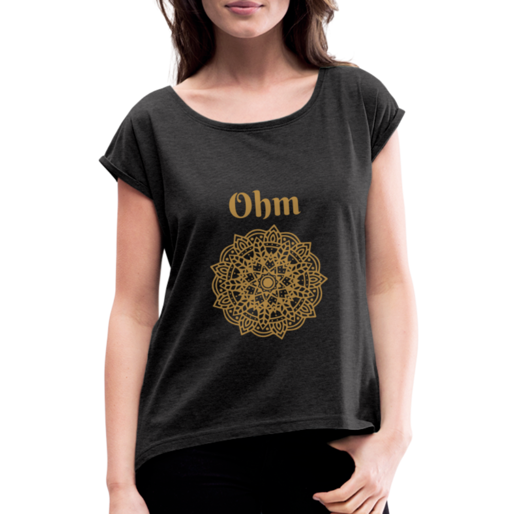 Frauen T-Shirt mit gerollten Ärmeln - Ohm - Schwarz meliert