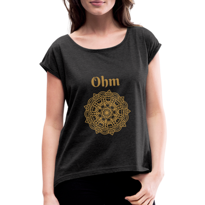 Frauen T-Shirt mit gerollten Ärmeln - Ohm - Schwarz meliert