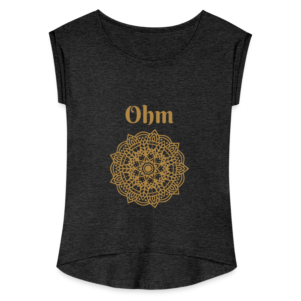 Frauen T-Shirt mit gerollten Ärmeln - Ohm - Schwarz meliert