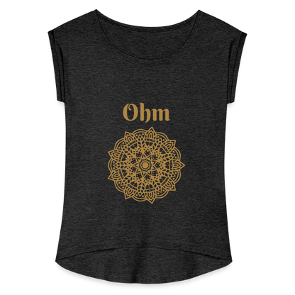 Frauen T-Shirt mit gerollten Ärmeln - Ohm - Schwarz meliert