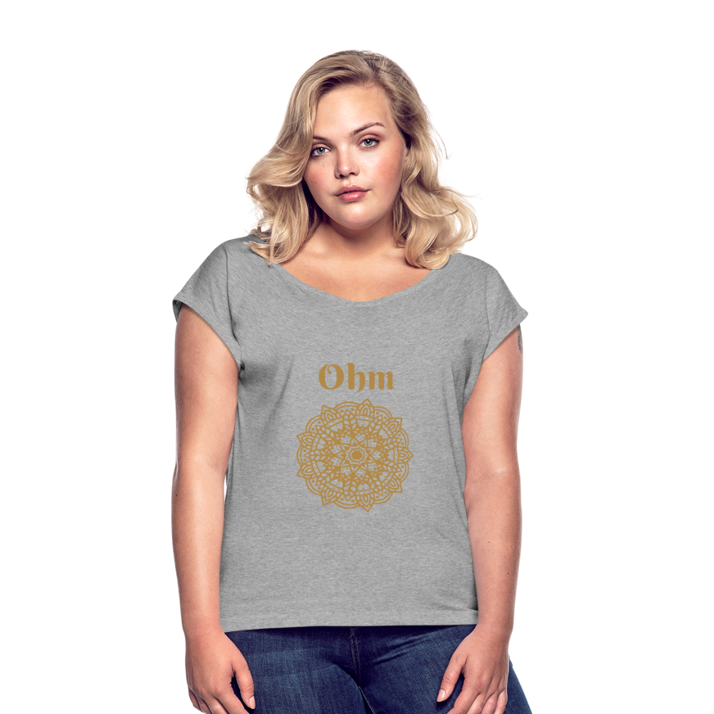 Frauen T-Shirt mit gerollten Ärmeln - Ohm - Grau meliert