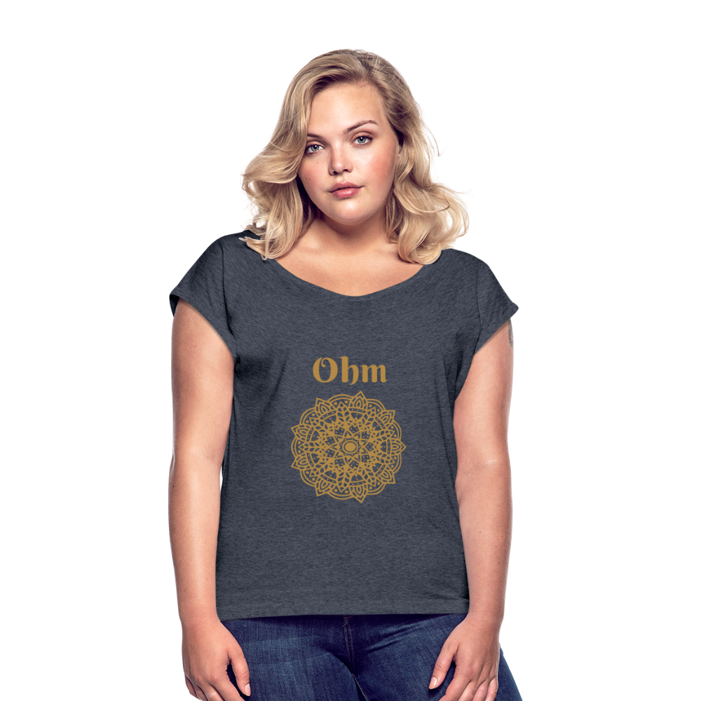 Frauen T-Shirt mit gerollten Ärmeln - Ohm - Navy meliert