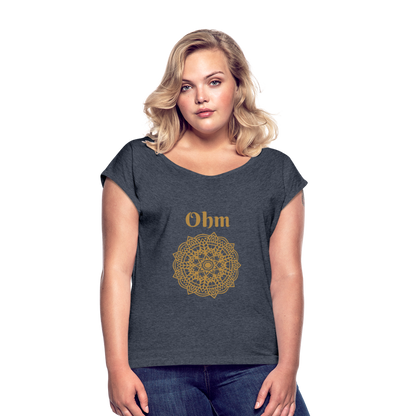 Frauen T-Shirt mit gerollten Ärmeln - Ohm - Navy meliert