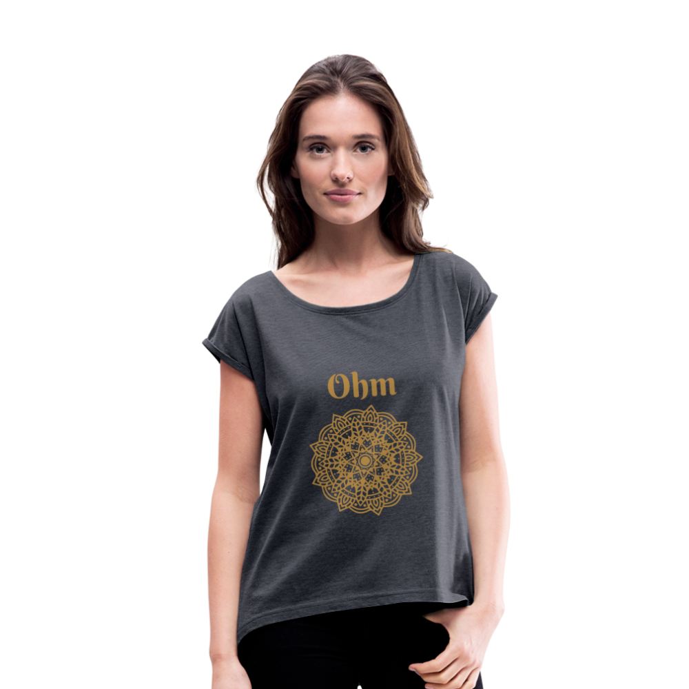 Frauen T-Shirt mit gerollten Ärmeln - Ohm - Navy meliert