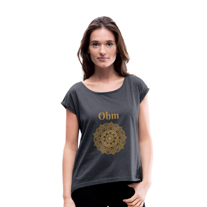 Frauen T-Shirt mit gerollten Ärmeln - Ohm - Navy meliert