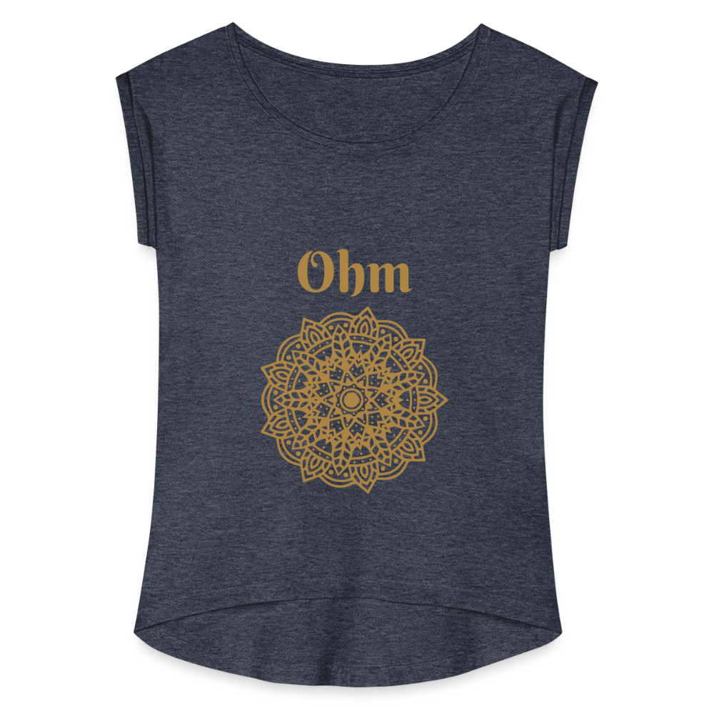 Frauen T-Shirt mit gerollten Ärmeln - Ohm - Navy meliert