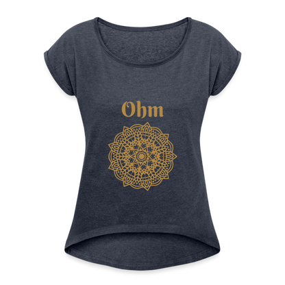 Frauen T-Shirt mit gerollten Ärmeln - Ohm - Navy meliert