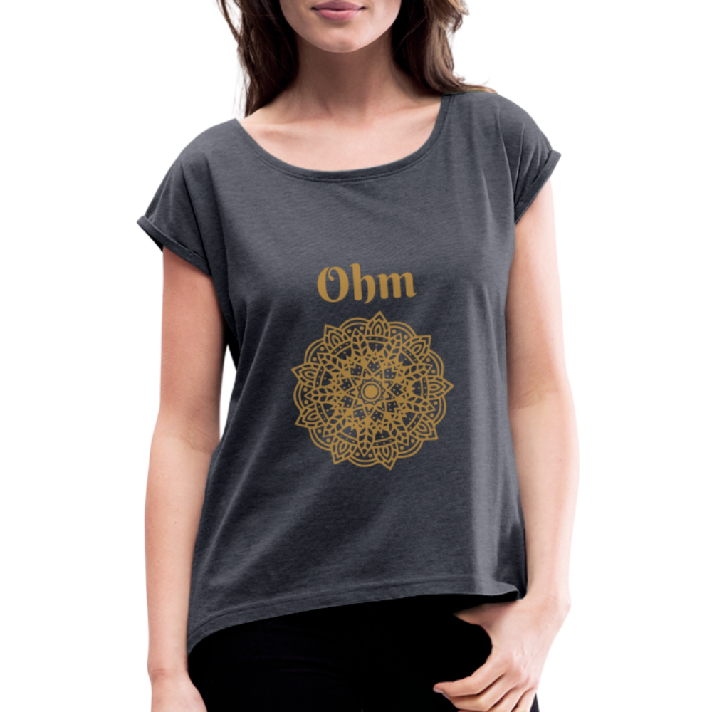 Frauen T-Shirt mit gerollten Ärmeln - Ohm - Navy meliert