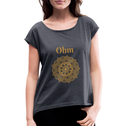 Frauen T-Shirt mit gerollten Ärmeln - Ohm - Navy meliert