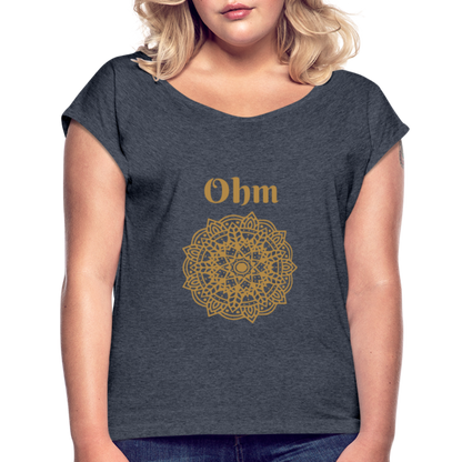 Frauen T-Shirt mit gerollten Ärmeln - Ohm - Navy meliert