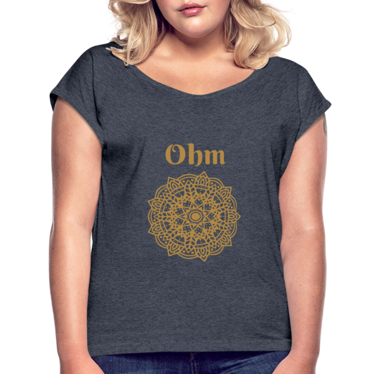 Frauen T-Shirt mit gerollten Ärmeln - Ohm - Navy meliert