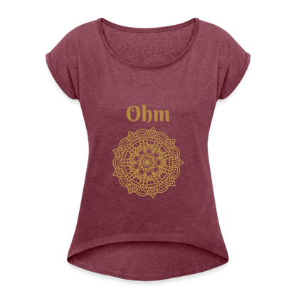 Frauen T-Shirt mit gerollten Ärmeln - Ohm - Bordeauxrot meliert