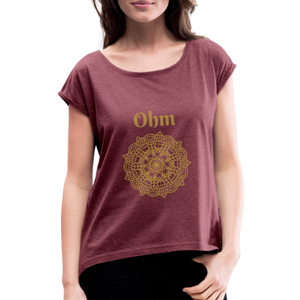 Frauen T-Shirt mit gerollten Ärmeln - Ohm - Bordeauxrot meliert