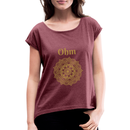 Frauen T-Shirt mit gerollten Ärmeln - Ohm - Bordeauxrot meliert