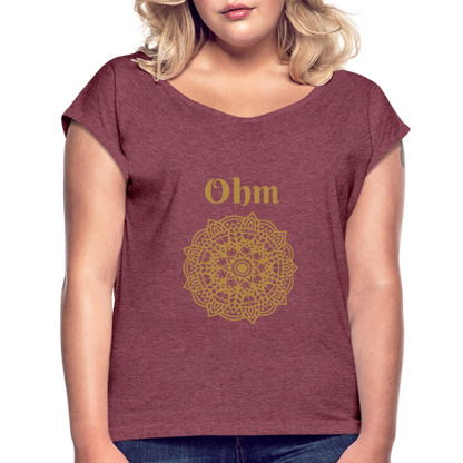 Frauen T-Shirt mit gerollten Ärmeln - Ohm - Bordeauxrot meliert