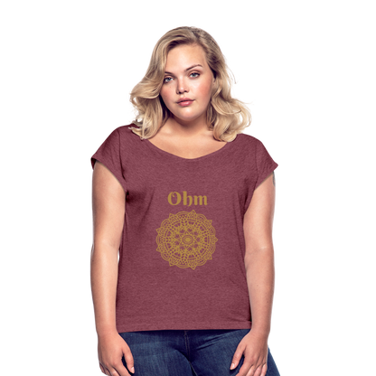 Frauen T-Shirt mit gerollten Ärmeln - Ohm - Bordeauxrot meliert