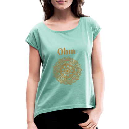 Frauen T-Shirt mit gerollten Ärmeln - Ohm - Minze meliert