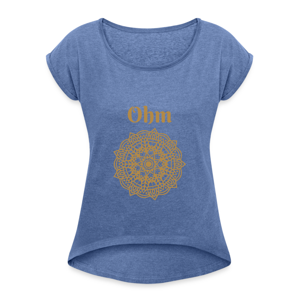 Frauen T-Shirt mit gerollten Ärmeln - Ohm - Denim meliert