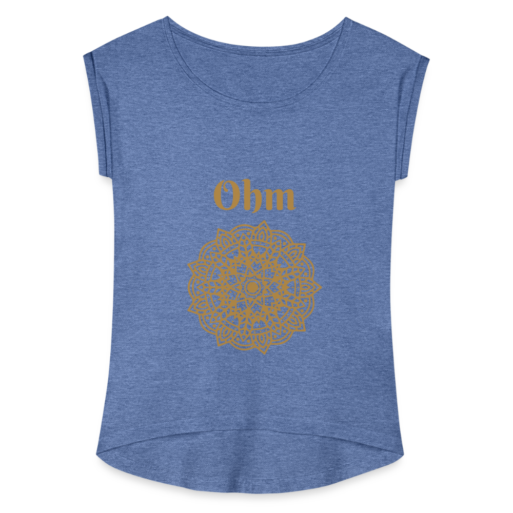 Frauen T-Shirt mit gerollten Ärmeln - Ohm - Denim meliert